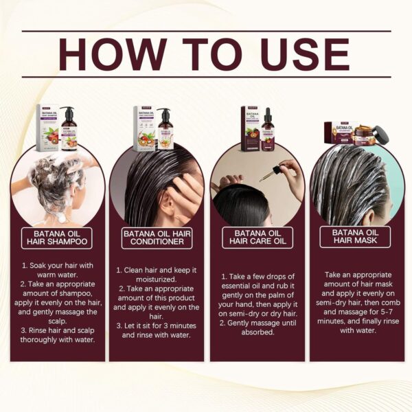 Batana Oil Volumizing Hair Care Set, Repairs Frizzy Hair, Deep Nourishes Scalp, Smooth Hair Travel Set for Women and Men Include Shampoo Conditioner Hair Mask Hair Oil