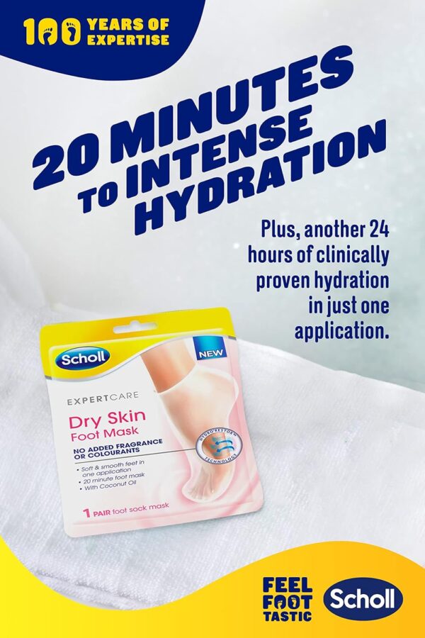 81kDB5JLflL._AC_SL1500_.jpg Scholl ExpertCare Dry Skin Foot Mask - Nourishing Foot Mask with Coconut Oil, Urea, and Shea Butter - 24-Hour Moisture for Dry Foot Skin - 1 Pair of Foot Mask Socks, One Size