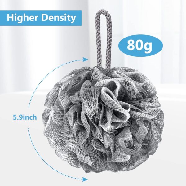 VANZAVANZU Bath Loofah Large 80g Shower Sponge Body Scrubber Mesh Pouf for Men and Women, Set of 4 (Gray)