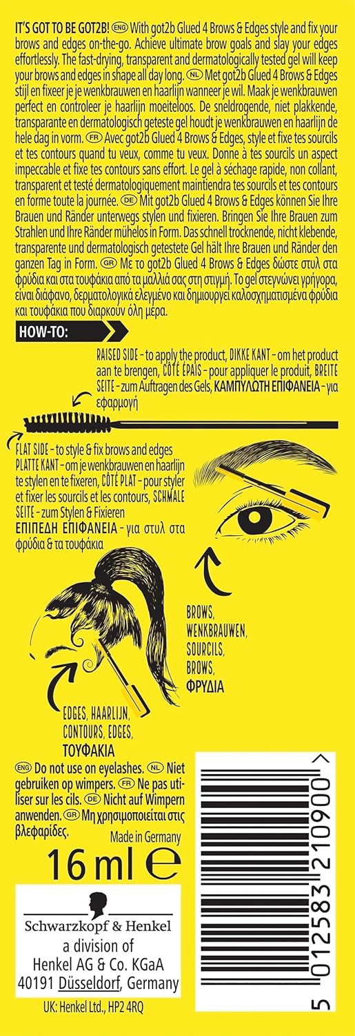 got2b Glued 4 Brows & Edges Gel 2 in 1 16ml, Screaming Hold Brow Gel, Clear Eyebrow Gel for Long-Lasting Looks, Strong Holding Brow Gel got2b, Vegan Formula*, Naturally Derived Ingredients