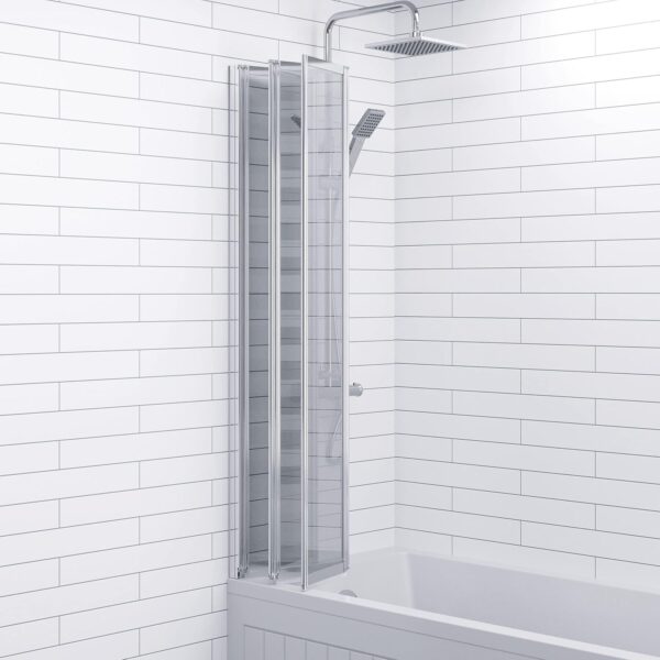 Luxura® 4 Panel 1400 x 1000mm Chrome Over Bath Shower Screen Folding Hinged Door Glass Panels & Screens for Baths, 4mm Toughened Safety Glass, 180° Pivot Swing, Reversible