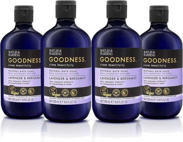 Baylis & Harding Goodness Sleep Lavender & Bergamot Sleep Bath Soak, 500 ml (Pack of 4) - Vegan Friendly