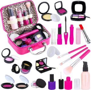 Pretend Play Makeup Kit for Girls, Kids Pretend Makeup Set with Cosmetic Bag for Birthday, Christmas