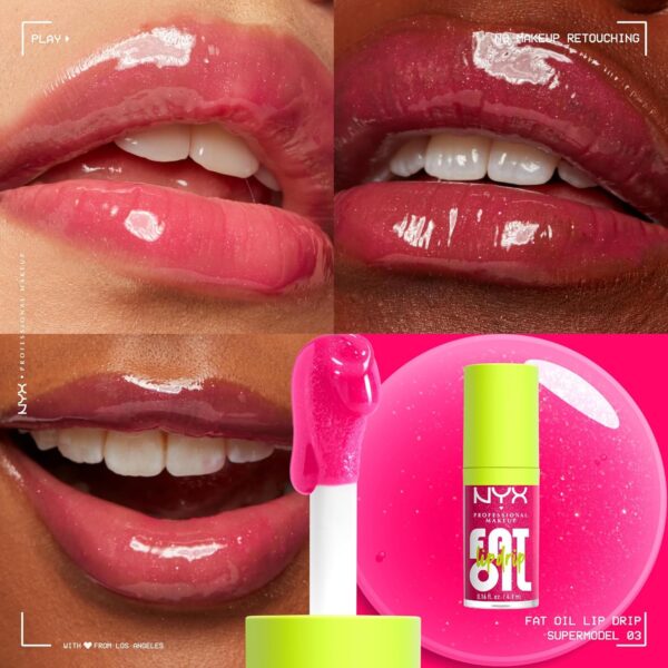 NYX Professional Makeup Lip Gloss, High Shine, Non-Sticky FInish, 12 Hours Hydrating, Fat Applicator, With Squalane, Raspberry and Cloudberry Oils, Fat Oil Lip Drip, Shade: Supermodel