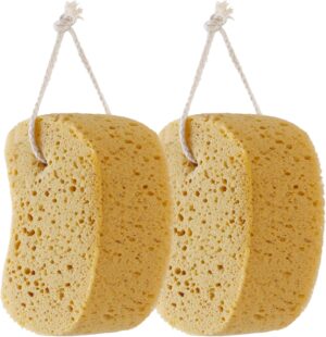 Azymi Shower Sponge, Exfoliating Bath Sponges for Adults, 2Pcs Body Scrub Sponge Dense Foam for Gentle & Deep Cleansing, Ultra-Soft for Sensitive Dry Skin