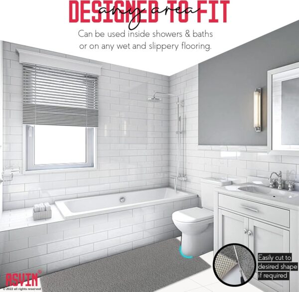 Asvin Large Anti Slip Bath & Shower Mat for Inside Shower & Wet Areas (60x80cm Grey) Quick Drying
