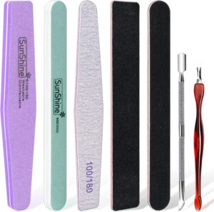 7 Pcs Nail File Set, Nail Files Professional, Nail Files 100/180 Grit, Nail File and Buffer Set, Acrylic Nail File, Nail Polish Gel Remover Tools Kit, with Cuticle Pusher and Cuticle Remover