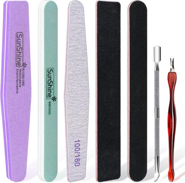 7 Pcs Nail File Set, Nail Files Professional, Nail Files 100/180 Grit, Nail File and Buffer Set, Acrylic Nail File, Nail Polish Gel Remover Tools Kit, with Cuticle Pusher and Cuticle Remover