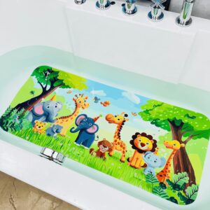 Non-Slip Bath Mat for Toddlers, Cartoon Anti-Slip Bathtub Mat, Safe and Fun Kids Tub Mat, Baby Shower Mat with Cute Design,Perfect for Bathtubs, Showers and Bathroom (Jungle Animals)