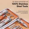 H&S Manicure Set for Women & Men - Manicure & Pedicure tools & Accessories - 14 pcs - Stainless Steel Nail Clippers Set & Cuticle Remover - Cutter Trimming Grooming Tools - w/Leather Case - Nail Kit