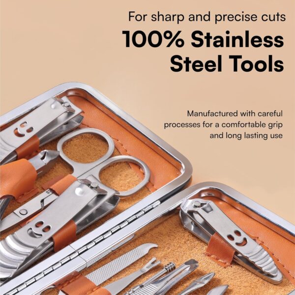 H&S Manicure Set for Women & Men - Manicure & Pedicure tools & Accessories - 14 pcs - Stainless Steel Nail Clippers Set & Cuticle Remover - Cutter Trimming Grooming Tools - w/Leather Case - Nail Kit