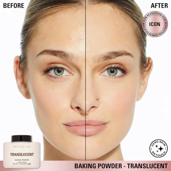 Revolution Beauty London, Loose Baking Powder, Prolongs Makeup Wear, Brightening Setting Powder, For All Skin Tones,Translucent, 32g
