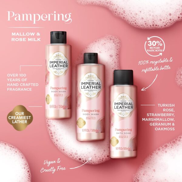 Imperial Leather Pampering Bath Soak, Mallow and Rose Milk, Rich and Creamy Bubble Bath, Gentle Skin Care, Bulk Buy, Pack of 4 x 500 ml