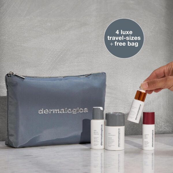 Dermalogica Expertise on the Go Gift Set, Travel-Size Daily Cleanser 50ml, Daily Microfoliant 13g, BioLumin-C Serum 15ml, Retinol Serum 15ml, Skincare Set, Pack of 4 + Travel Bag