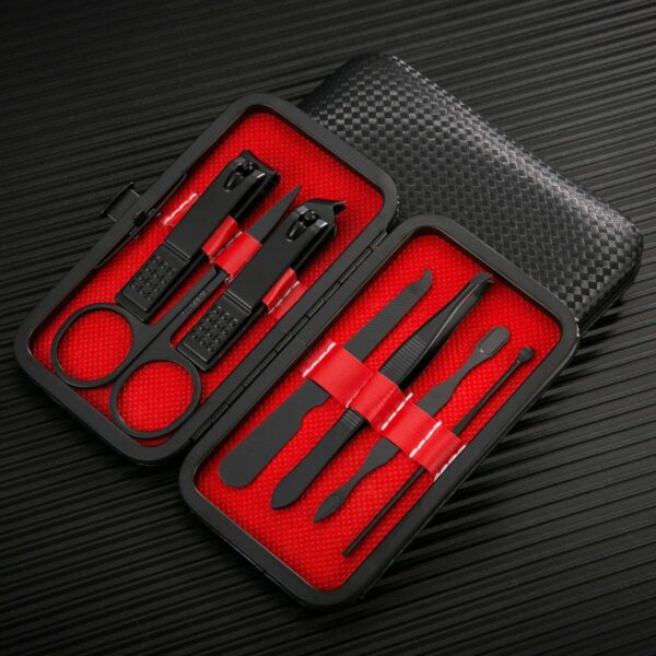Manicure Pedicure Set Nail Clippers Kit 7 Pcs Stainless Steel Hygiene Kit Portable Nail Trimming set and Grooming Tools with Fine Leather Case [Gift Box] (Black)