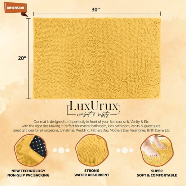 LuxUrux Bath Mat-Extra-Soft Plush Bath Shower Bathroom Rug, 1'' Chenille Microfiber Material, Super Absorbent Shaggy Bath Rug (Yellow, 50 x 80 cm)