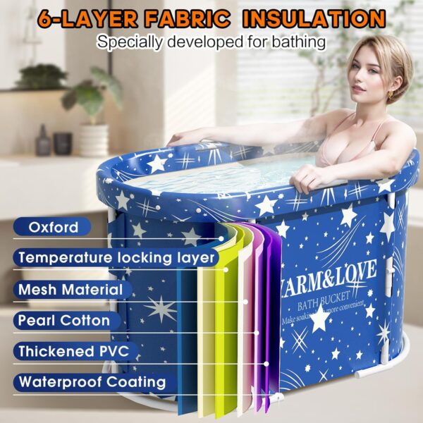 Portable Foldable Bathtub, Adults Soaking Bathtub for Shower, Sauna Bath Tub for Family, Quick Opening and Folding (Blue)