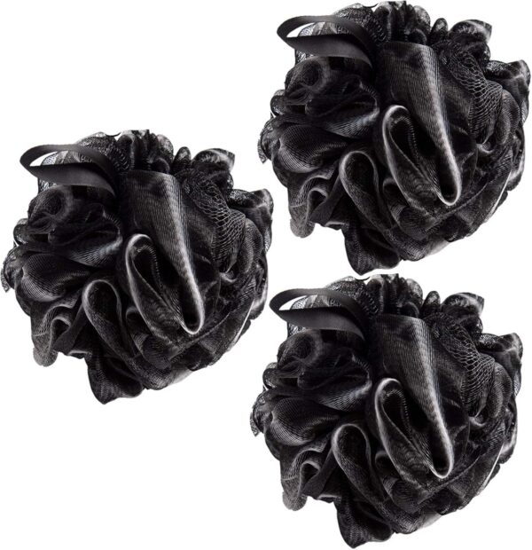 DDUP loofah,Shower Puff,Bath Loofah,Body Brush, Mesh Sponge, Mens Shower loofah,Exfoliating Bath Scrunchie for Women and Men, Soft Body Scrubber Bath Sponge 3pcs（Black Colour）