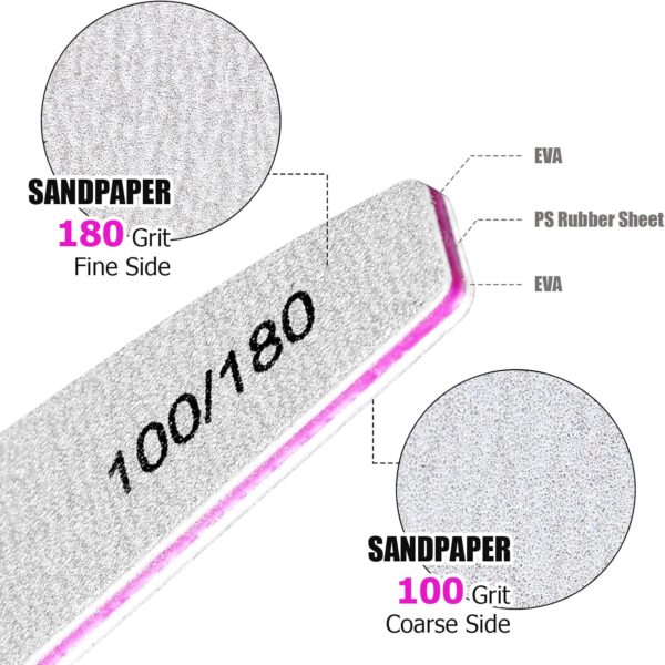 FANDAMEI 10 Pcs Nail File Set, 5 Shapes Nail Files for Acrylic and Gel Nails, 100/180 Grit Emery Boards for Nails, Nail File and Buffer Set