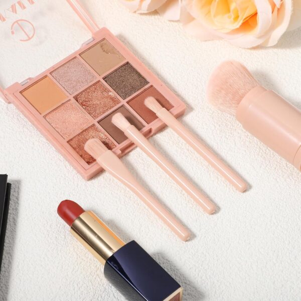 Dimeho 2 Set Travel Makeup Brushes Set, 4 in 1 Portable Travel Lip Brush Mini Cute Makeup Brush Retractable Professional Foundation Blending Powder Eye Shadow Brush Facial Cosmetic Brush Set