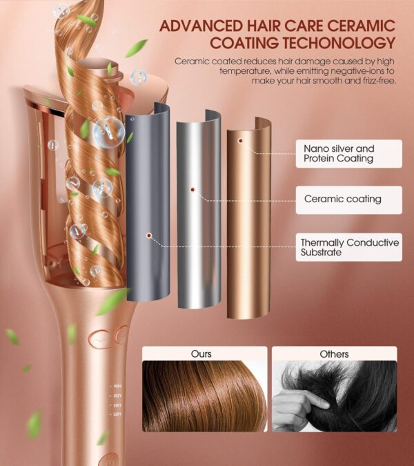 Automatic Curling Iron, Professional Automatic Hair Curler with 1" Curling Iron Large Slot & 4 Temperature & 3 Timer, Dual Voltage Anti-Tangle Rotating Curling Iron with Auto Shut-Off for Hair Styling