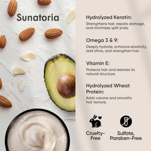 SUNATORIA Keratin Hair Mask - Professional Deep Hair Conditioner - Dry, Split End, Damaged Hair Repair Treatment - Vitamin Complex with Omega 3, 9, Vitamin E Oil - Protein Hair Care