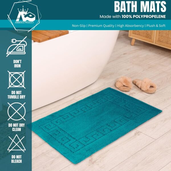 Ambience Products Greek Key Pattern Bath Mats 2 Piece Sets Non Slip Bathroom Mat, Soft Washable Rug Quick Dry Water Absorbent Bathroom Shower Mat & Pedestal Set (Teal)