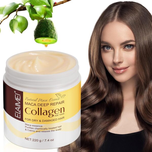 Collagen Hair Mask, Maca Deep Repair Collagen Hair Mask for Dry, Damaged Hair, Repairing Hair Mask with Maca Essence, Moisturising and Nourishing, Conditioner with Argan Oil