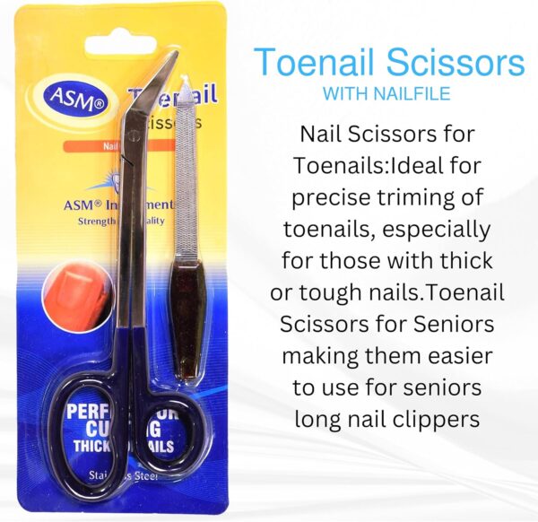 ASM® Extra Long Toe Nail Scissors Clipper Cutters for Thick Nail Arthritis Manicure Pedicure Chiropody Podiatry 7"-7.5" Nail Scissor & Nail File Set for Senior Men and Women Set for Nail Care