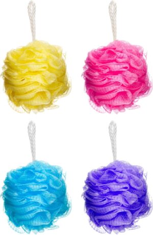 Elysium Spa Pack of 4 Mesh Exfoliating Bath And Shower Body Puff Sponges