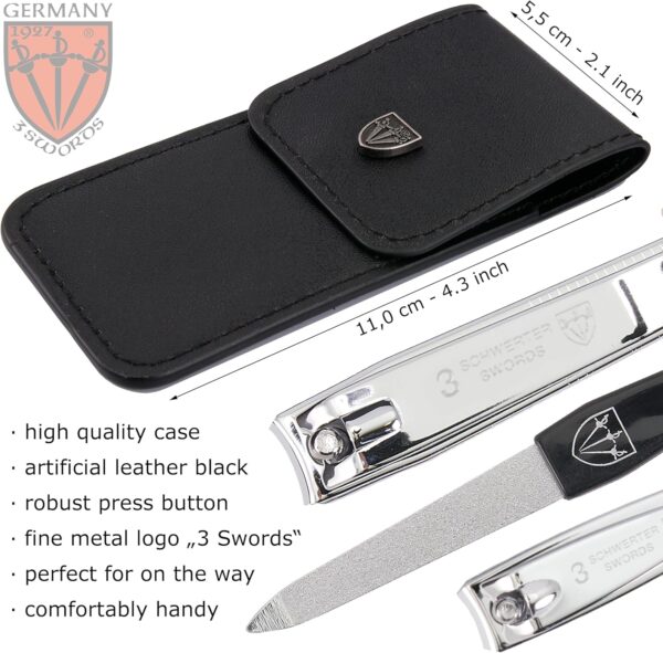 3 Swords Germany - Brand Quality 2 Piece Manicure Pedicure Grooming kit Set Finger & Toe Nail Clipper in Synthetic Leather case - Made by 3 Swords (6721)