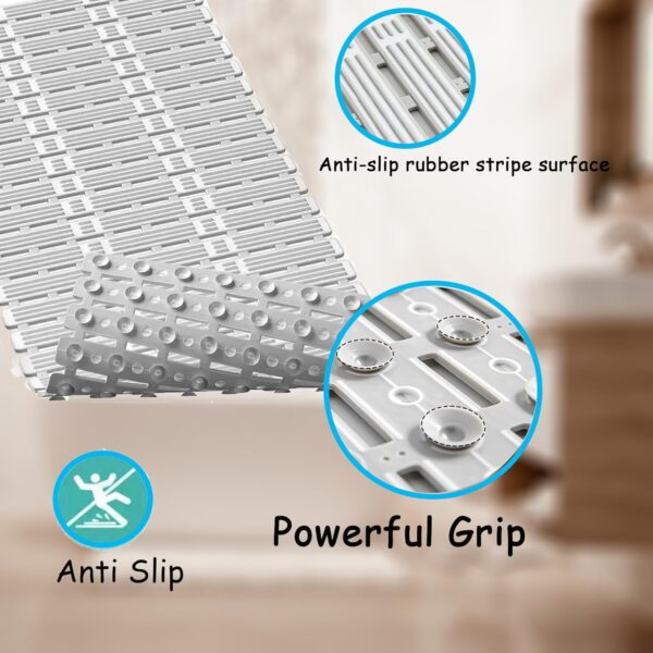Extra Long Bath Mat Non Slip Anti Mould 90x40cm, Shower Mats Bathtub Mats for Inside Shower,Washable Anti Slip Bathroom Mat with Suction Cups & Quick Drainage, Cut to Size, Grey