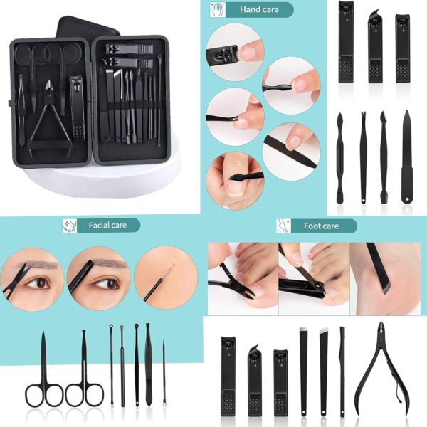 Manicure Set 18pcs Stainless Steel Nail Clippers Set Cuticle Remover Cutter Trimming Grooming Tools Manicure & Pedicure Set Accessories for Women & Men