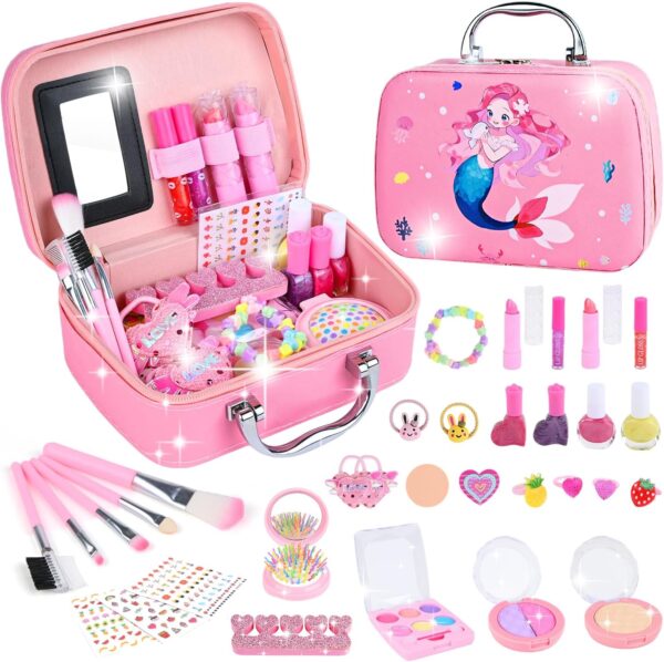 Kids Makeup Sets for Girls, Children Real Washable Make up Starter Kit, Princess Pretend Play Makeup Girls Toys with Cosmetic Bag, Christmas Birthday Present for 3 4 5 6 7 8 9 10 Years Old Girls