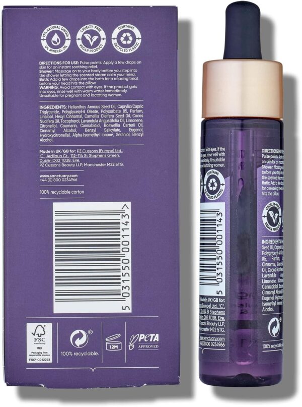 Sanctuary Spa CBD Oil, Calming Multipurpose Oil For Pulse Points, Bath and Shower, Vegan and Cruelty Free, 45 ml