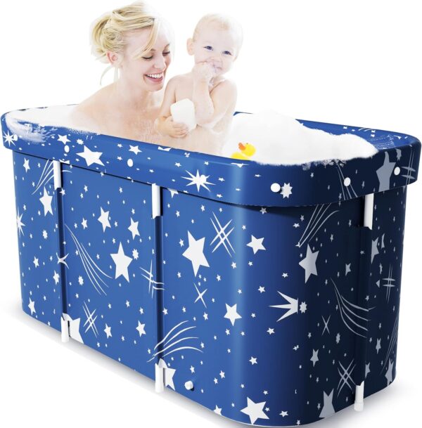folconroad Portable Bath Adult, Double Foldable Bathtub, Soaking Standing Bath Tub for Adults Kids, Ideal for Hot Bath Ice Bath (Starry Blue)
