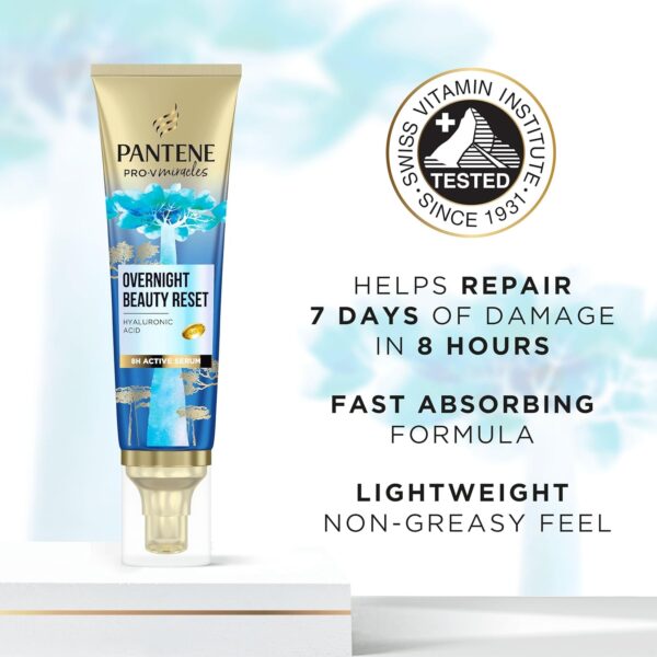 Pantene Hydra Glow Overnight Hair Serum With Biotin 70ml. Pro-V Miracles Hyaluronic Acid Serum for Hydrated and Softer Hair. Lightweight Non-Greasy Hair Moisturiser. Hair Care for Dry Damaged Hair