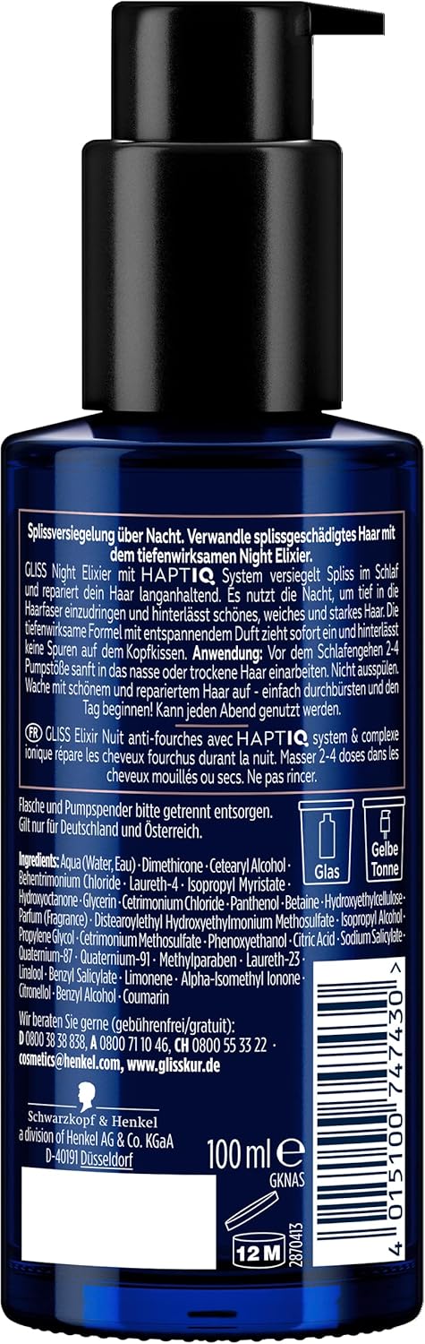 Gliss Night Elixir Anti-Split Ends Miracle (100 ml), Hair Serum Seals Split Ends During Sleep, Hair Care Repairs Hair Long-Lasting