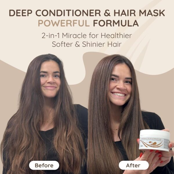 Vitamins Hair Mask Keratin Treatment - Biotin Castor and Coconut Oil Deep Conditioner for Thick Coarse Hair - Protein Repair Product for Coloured Dry Damaged Curly Wavy & Straight Locks