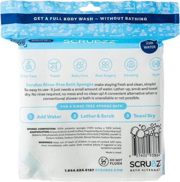 Scrubzz Disposable Bed Bath Wipes 25 Pack for Elderly Travel Camping Single Use Shampoo Shower Rinse Free
