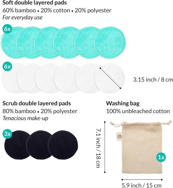 Reusable Makeup Remover Pads | Eco Friendly & Zero Waste Cotton Rounds | Beauty Products | 15 Natural & Organic Face Pads with Laundry Bag | Soft for All Skin Types | Bamboo Wipes for Facial Cleansing
