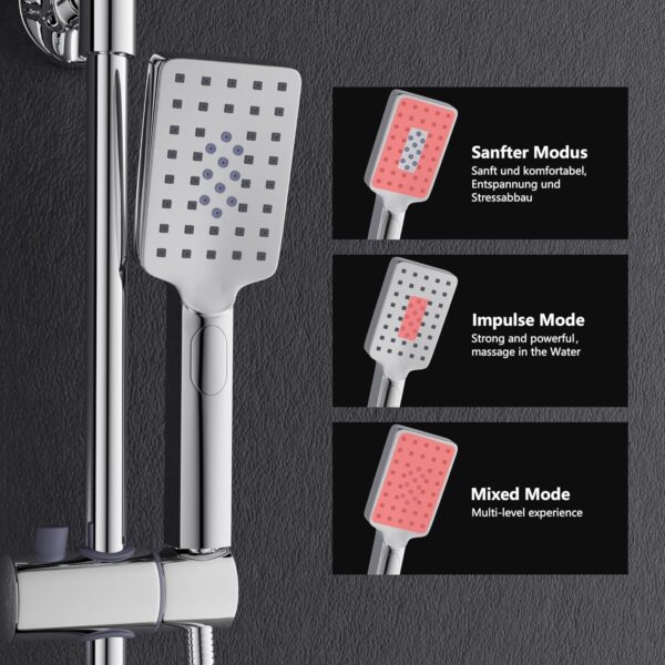 MORADO Thermostatic Shower Set,Adjustable Height Thermostatic Shower System, Shower Bar Set with Rainfall Shower Head and 3-Functions Hand Shower,Chrome Plated, Square Shape