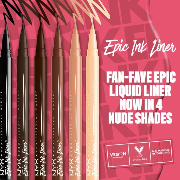 NYX Professional Makeup Epic Ink Liner, Brush Tip Liquid Eye Liner Pen, Up To 24 Hours of Wear, 6 Intensely Pigmented Shades, Waterproof Vegan Formula, Shade: Marshmallow