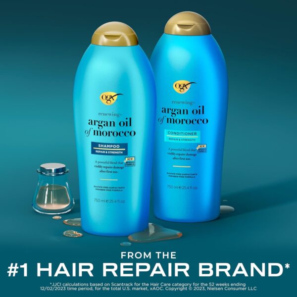 OGX Renewing + Argan Oil of Morocco Shampoo & Conditioner Set, Damage Repairing Helps Strengthen & Repair Dry, Damaged Hair, Sulfate-Free Surfactants, Four Pack, 4 x 25.4 fl. Oz
