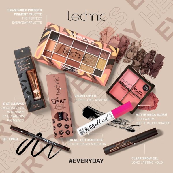 Technic Enamoured Full Face Cosmetic 8 Piece Gift Set - Full Size Products for Eyes, Face & Lips - Perfect for Makeup Lovers - Vegan & Cruelty Free
