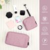 MAGEFY Makeup Bag 2 Pcs Small Makeup Bag for Handbag Corduroy Make up Bag with Compartments Travel Makeup Pouch for Girls Women (Pink)