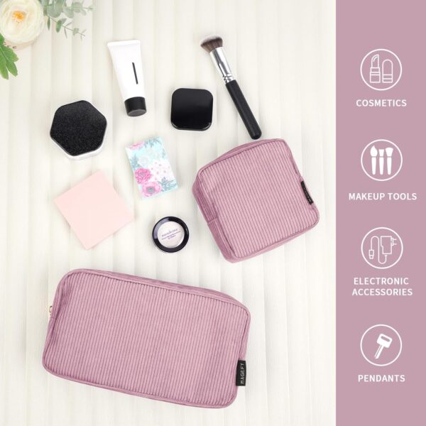 MAGEFY Makeup Bag 2 Pcs Small Makeup Bag for Handbag Corduroy Make up Bag with Compartments Travel Makeup Pouch for Girls Women (Pink)