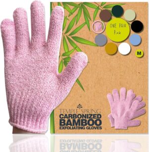 Temple Spring Exfoliating Glove, Rayon Bamboo Body Scrubber, Loofah Exfoliating Mitt, Shower Scrubber Wash Cloth, Body Exfoliator Scrub, Loofa Shower Gloves Bath Sponge - Pink