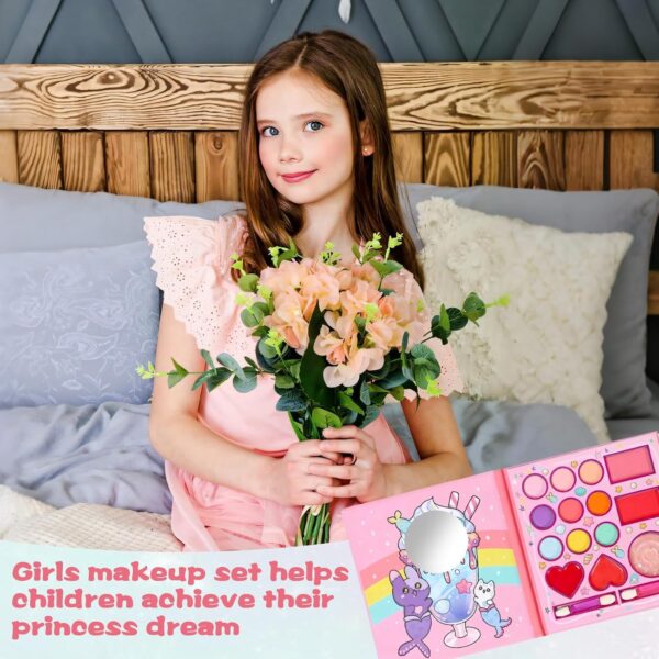 14 Colors Kids Makeup Sets for Girls, Non-Toxic Kids Makeup Set with Mirror and 2 Washable Brushes, Pretend Makeup Games Toys, Girls Birthday