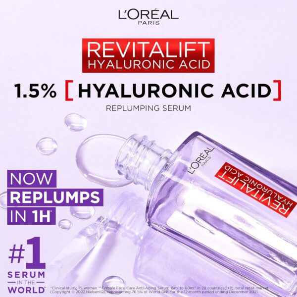 L'Oreal Paris Revitalift Filler [+Hyaluronic Acid] Serum, 1.5% Pure Concentrated Hyaluronic Acid Dropper Serum, 30ml